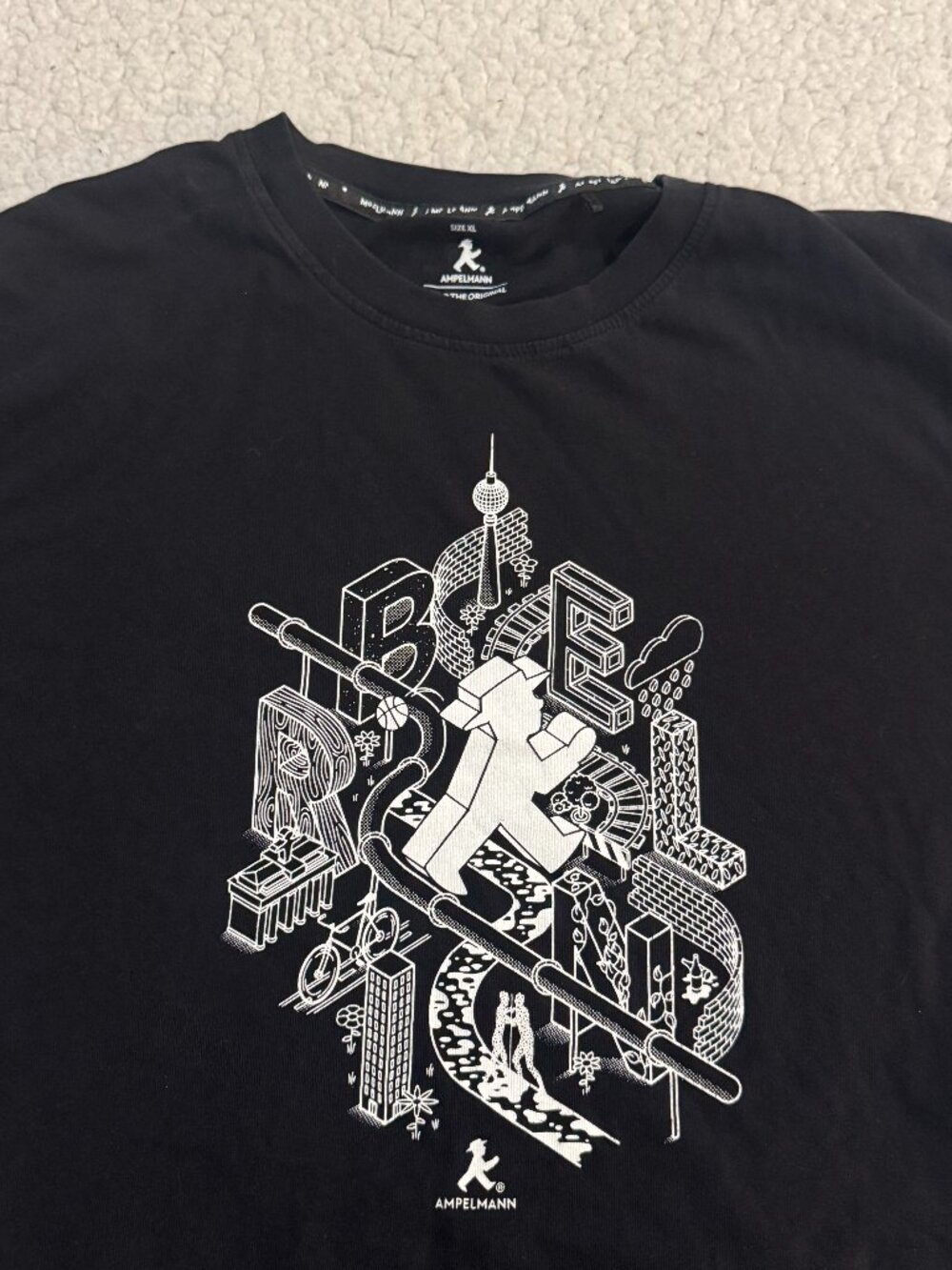 Official Ampelmann Berlin Stadtführer Graphic T-Shirt Men's Size XL Black Organi